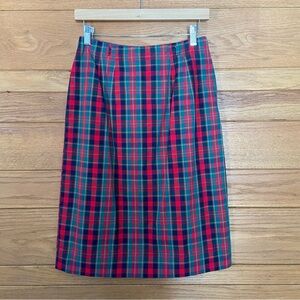 Vintage 1950s Queen Casuals red and green plaid pencil skirt